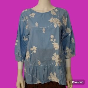 Ces FEMME Coquette Fairycore Floral Embroidered Ruffle Lightweight Blouse